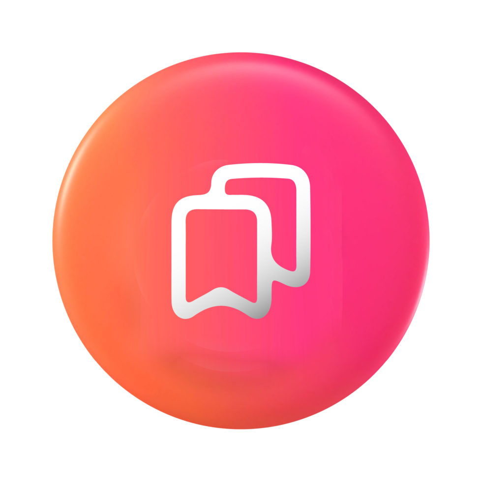 A pink and orange button with a book icon png