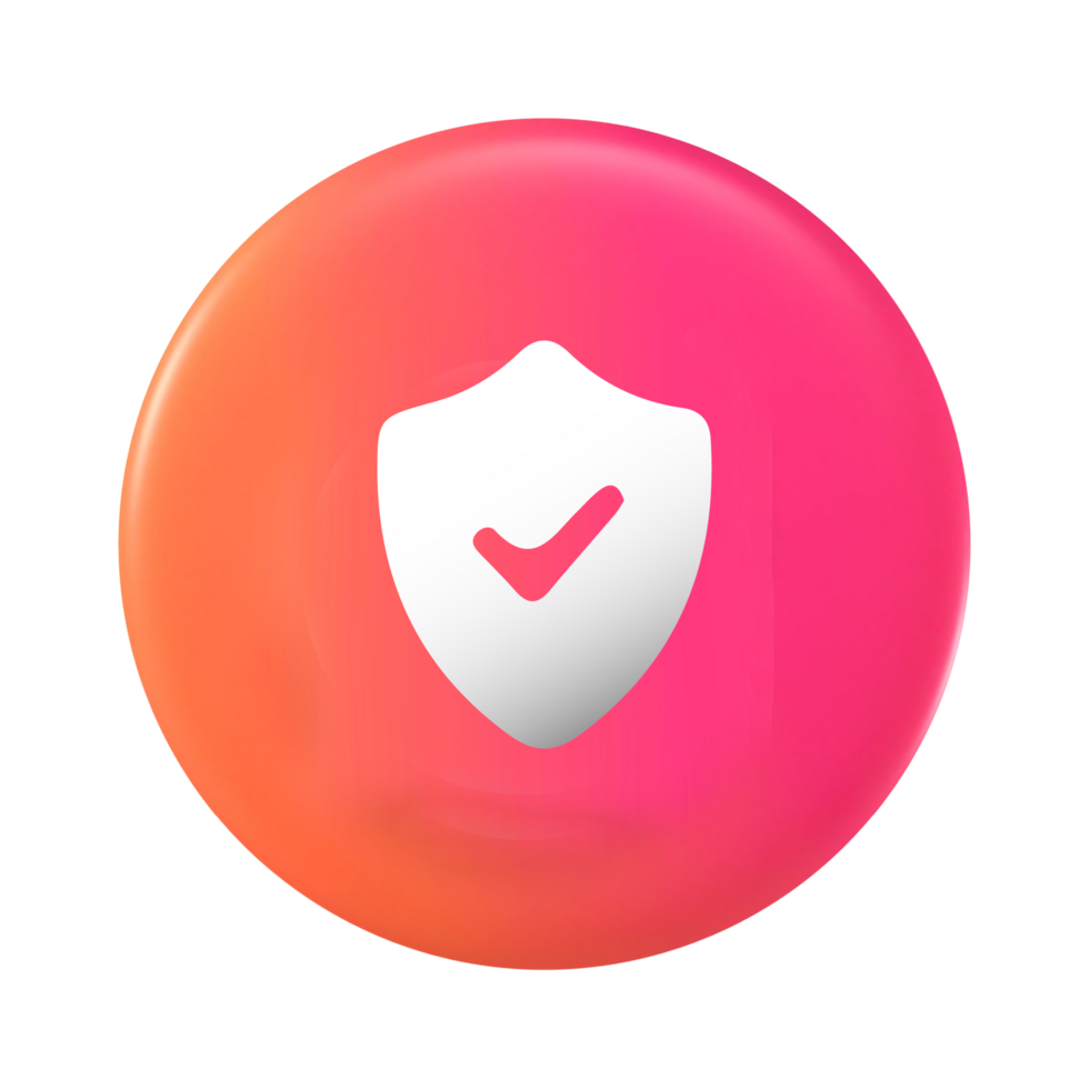 A pink and orange button with a shield and check mark png