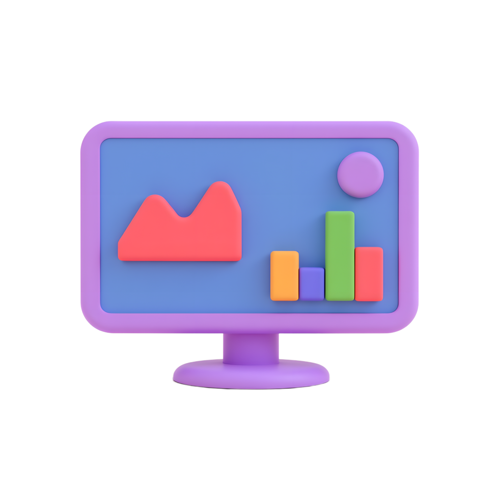 Colorful 3D Data Chart on Computer Monitor png