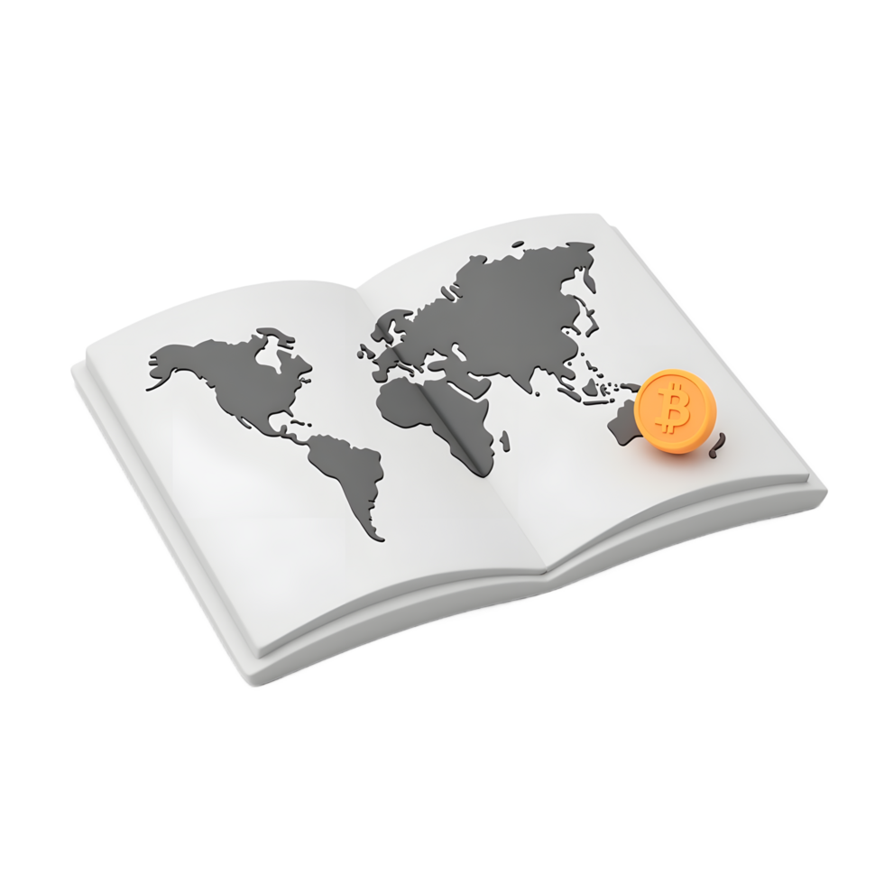 Global Bitcoin Cryptocurrency on World Map Book png