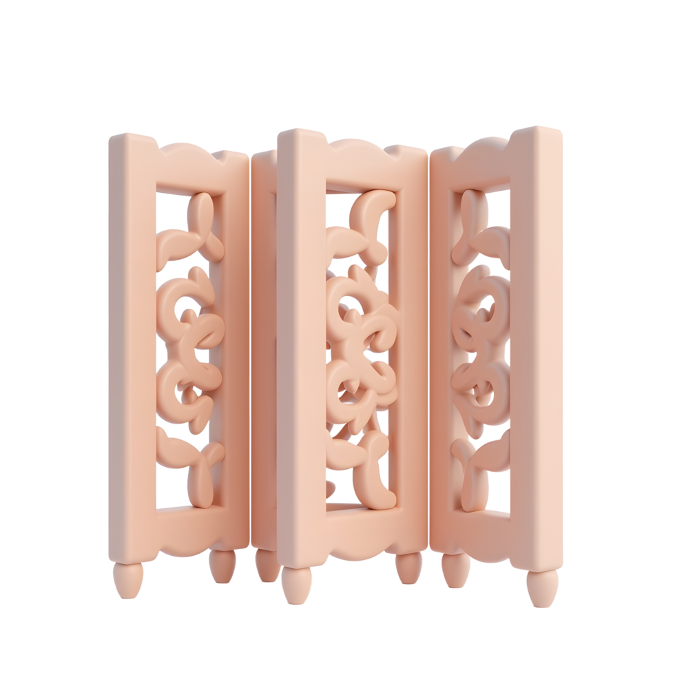Elegant Peach Room Divider with Intricate Floral Design png