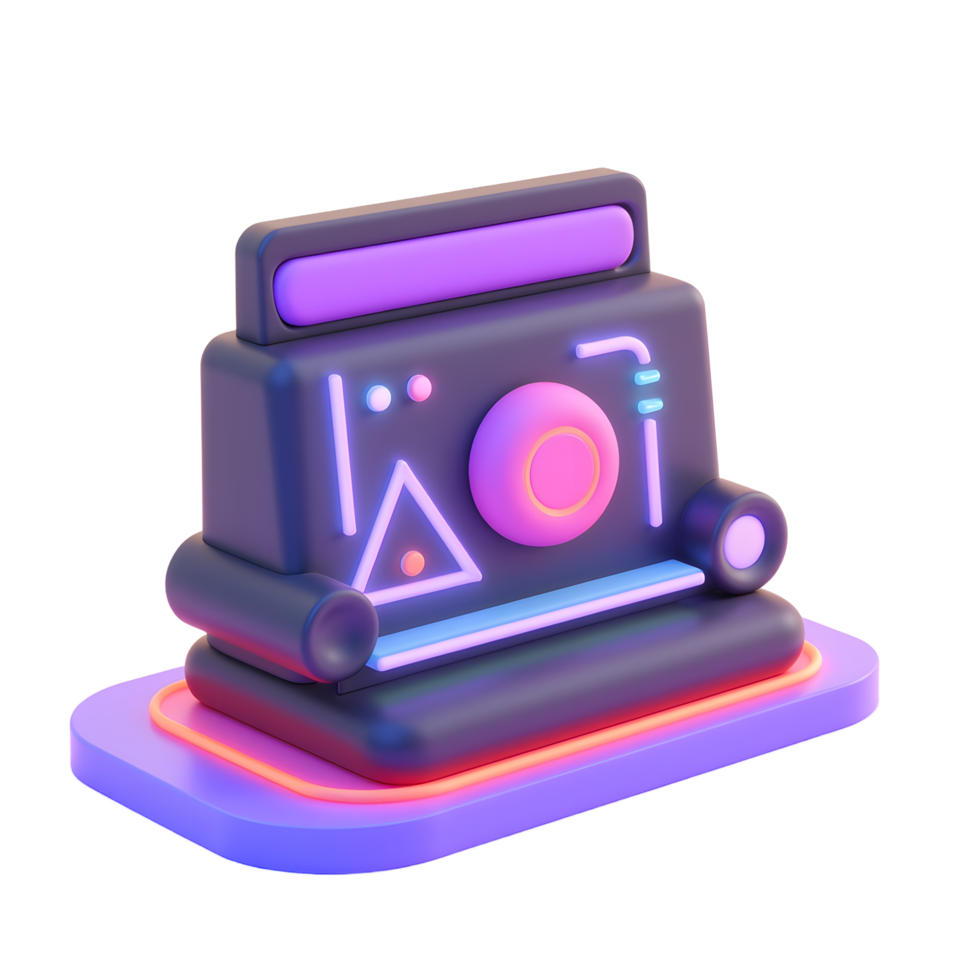 Neon Retro Camera 3D Render Colorful Design png