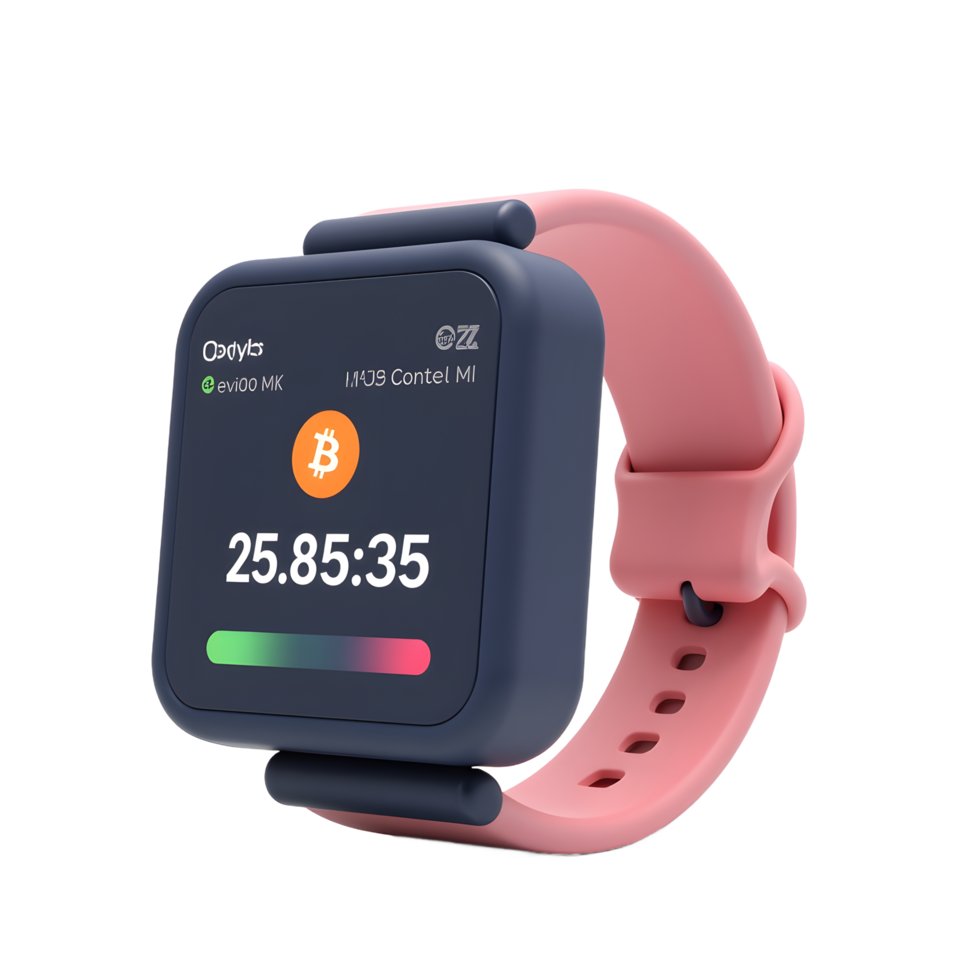 Smartwatch Bitcoin Tracker Pink Band Crypto Price Display png
