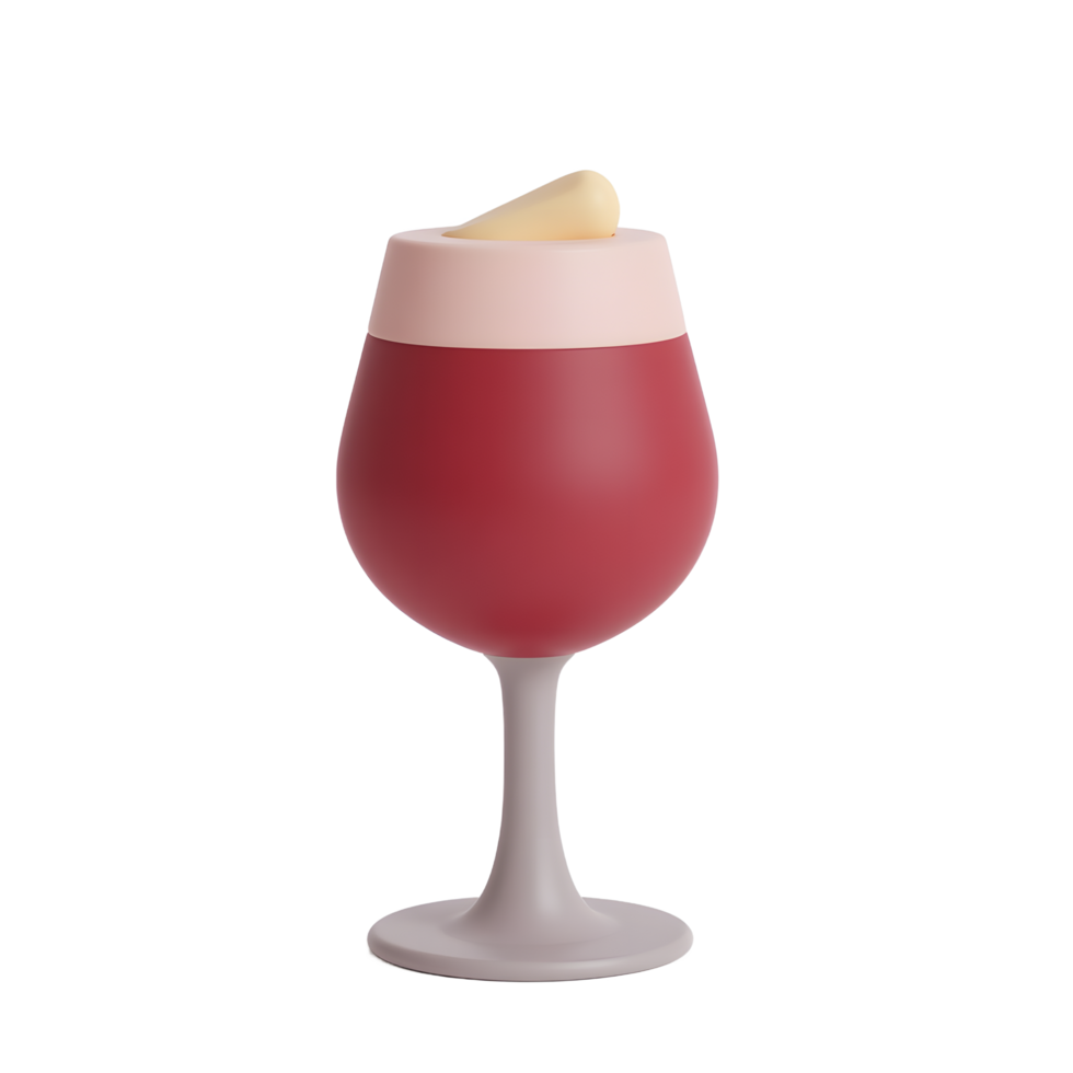 Stylish Red Wine Glass 3D Render with Cream Topping png