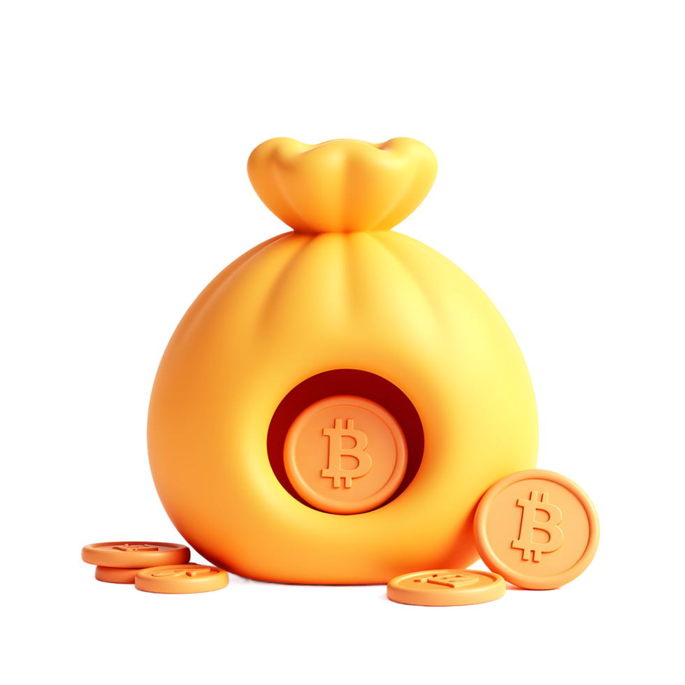 Bitcoin Money Bag 3D Render Illustration png