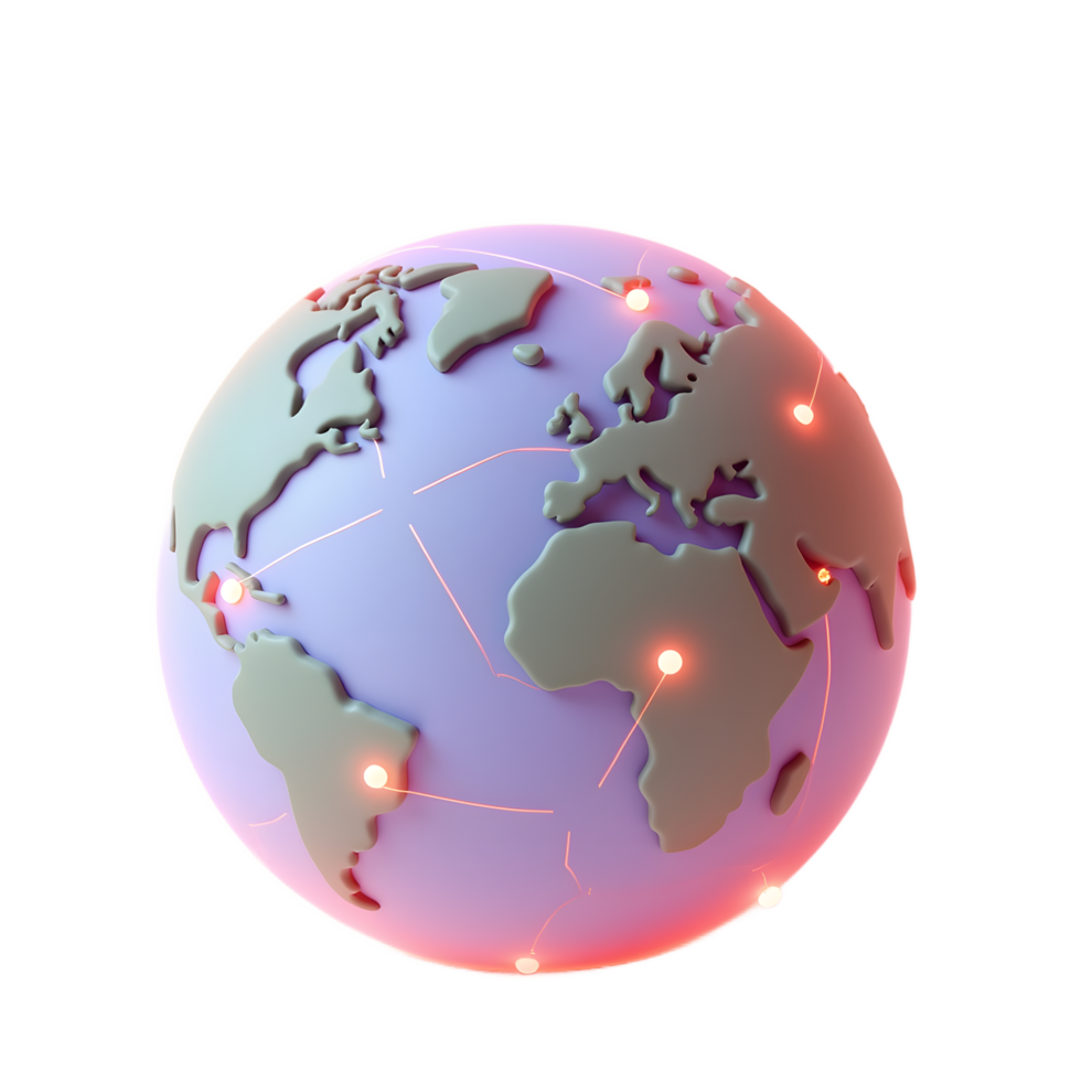 Global Network 3D Render Purple Earth Connections png