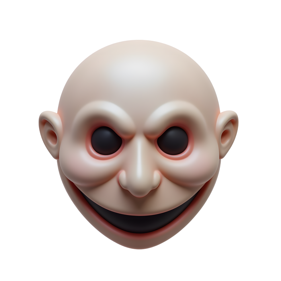 Creepy 3D Cartoon Face Emoji Evil Grin Digital Art png