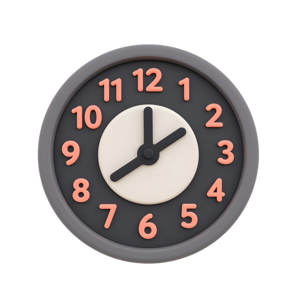 Modern Gray Wall Clock with Coral Numbers 3D Render png