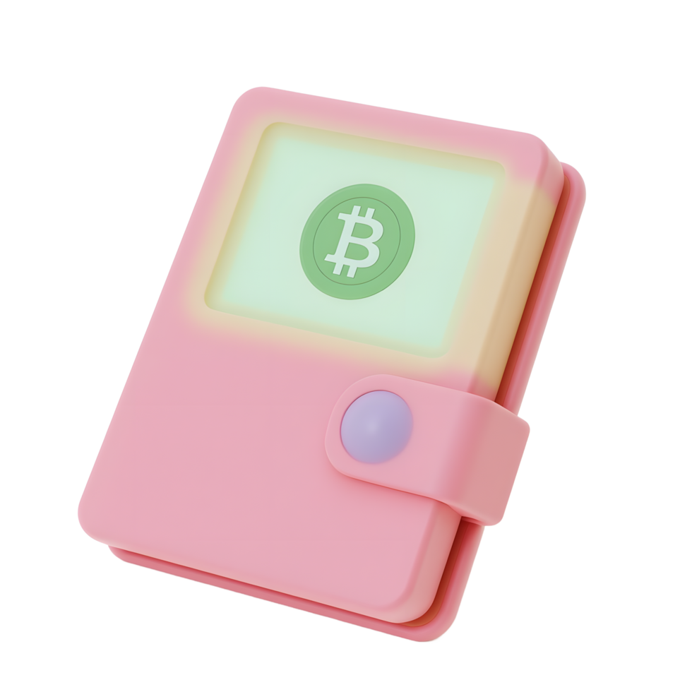 Pink Bitcoin Wallet 3D Render Cryptocurrency png