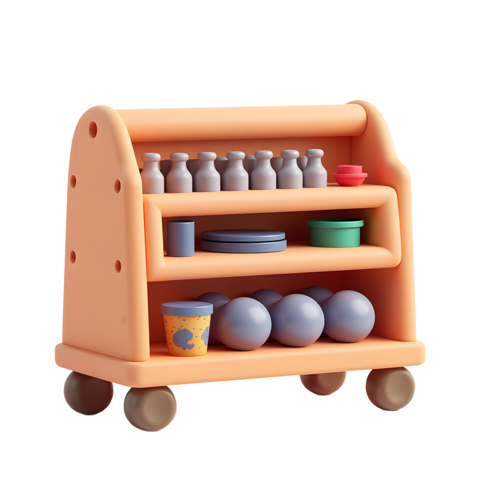 Cute 3D Rendered Cart with Fitness and Spa Items png