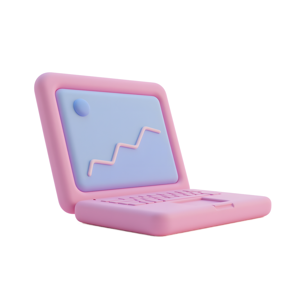 Pink Laptop 3D Render with Growth Chart png