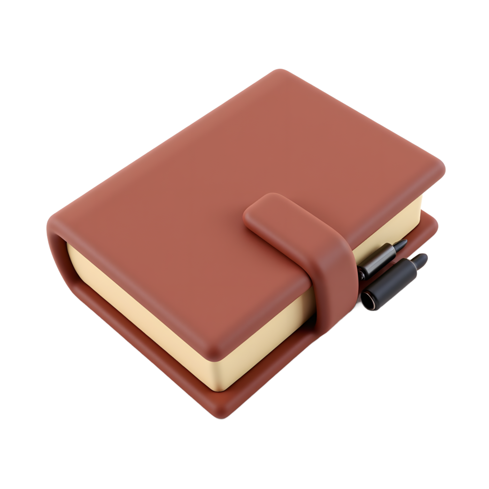 Brown Leather Journal with Pen 3D Model Download png