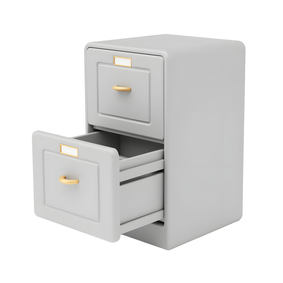 Grey Metal Filing Cabinet with Open Drawer png
