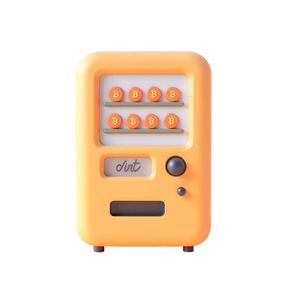 Bitcoin Vending Machine 3D Render Orange Retro Design png