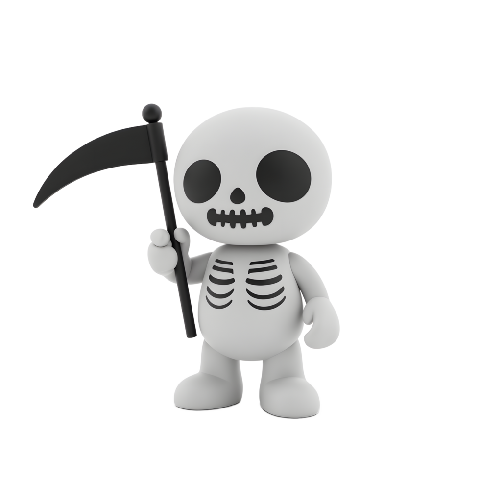 Cute Skeleton Grim Reaper Toy 3D Render png