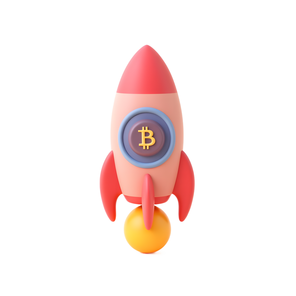 Bitcoin Rocket Launch 3D Render Cryptocurrency Startup png