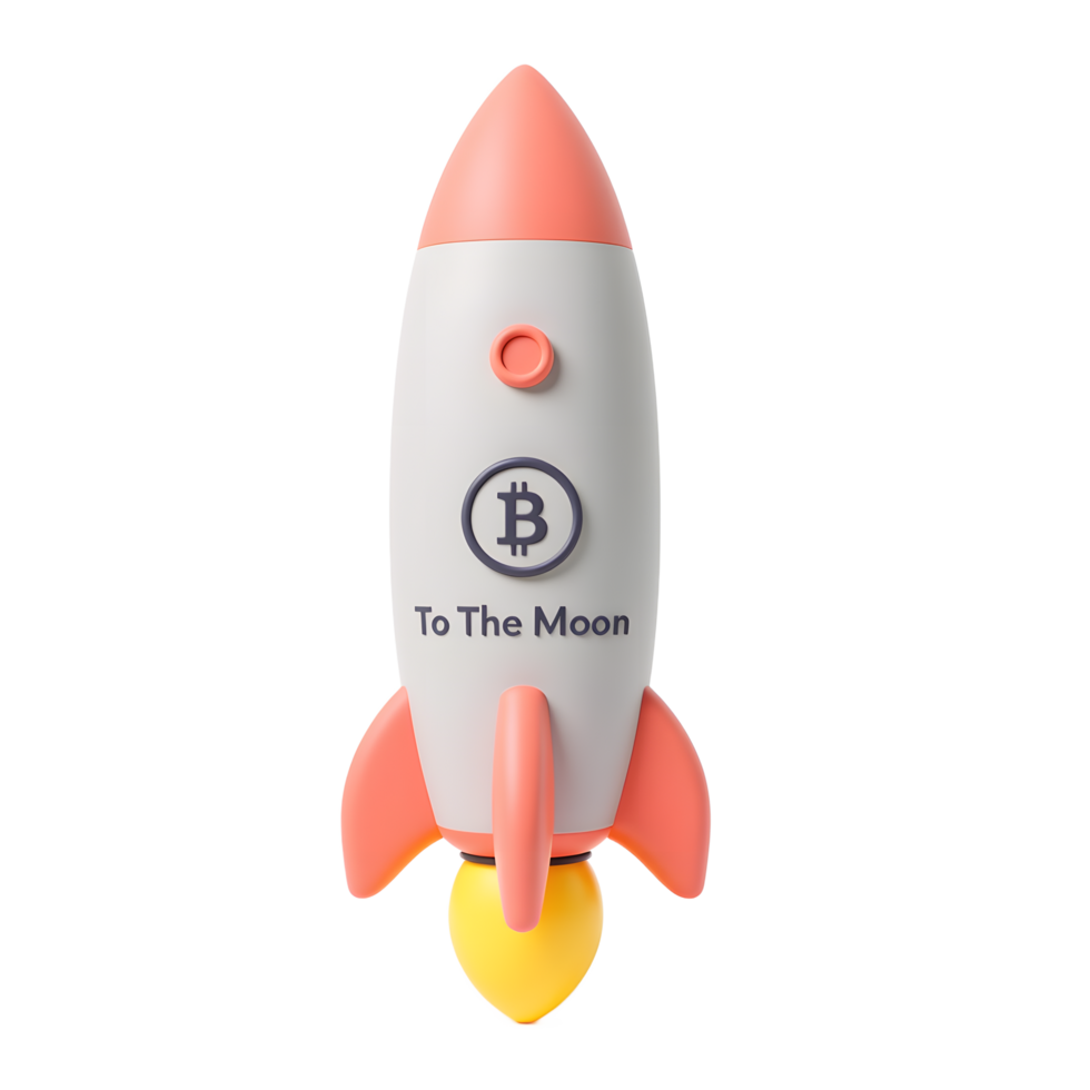 Bitcoin Rocket Launching To The Moon 3D Render png