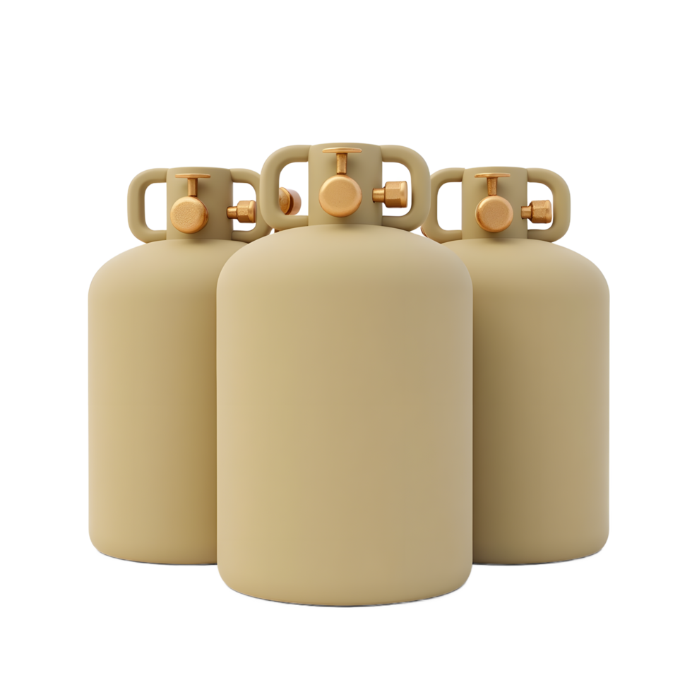 Three Beige Propane Tanks with Gold Valves png