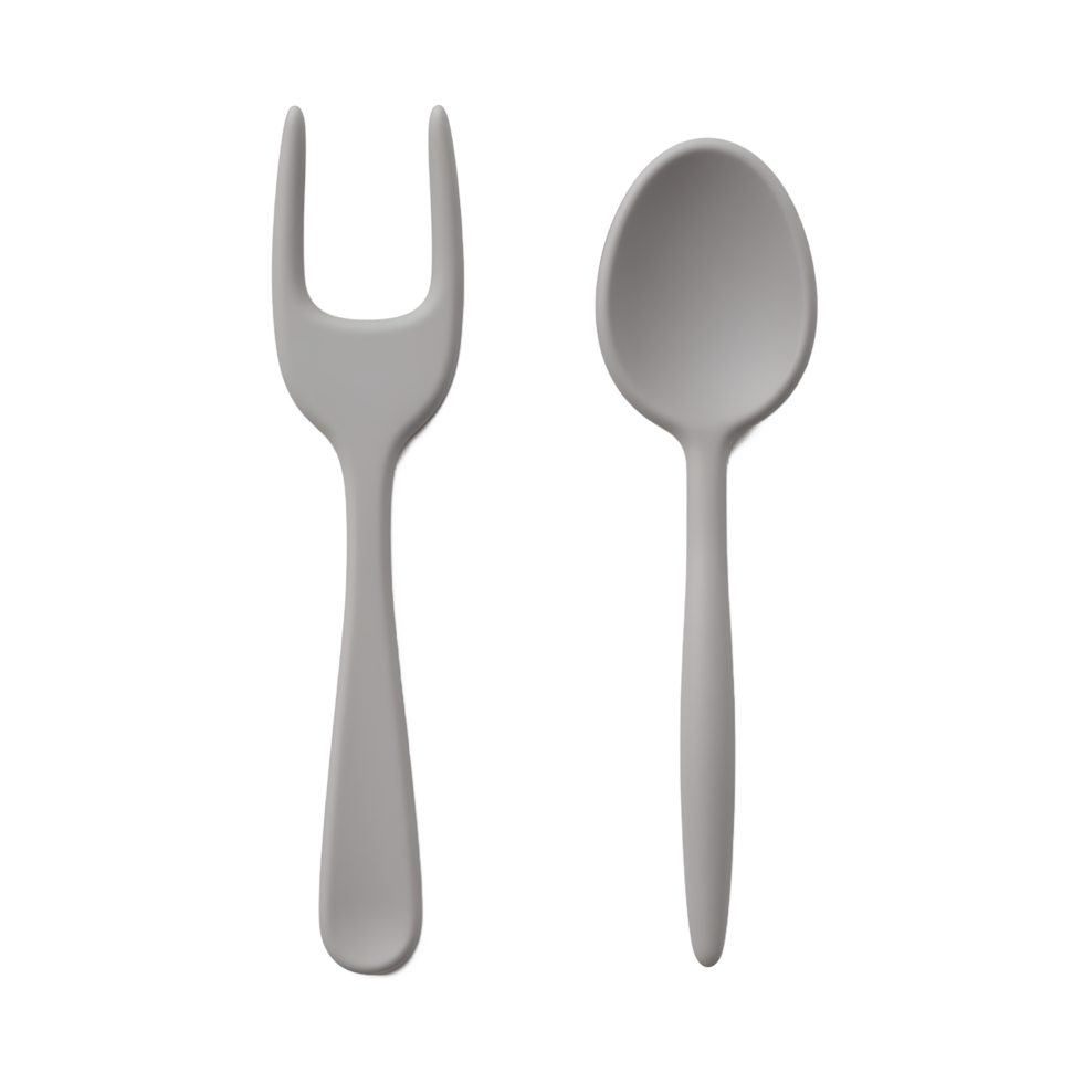 Grey Silicone Baby Spoon and Fork Set for Safe Feeding png