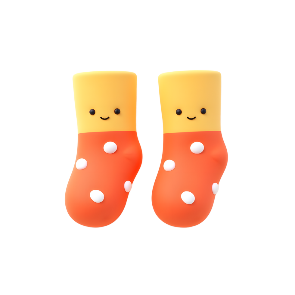 Cute Cartoon Socks 3D Render Orange Yellow Polka Dots png