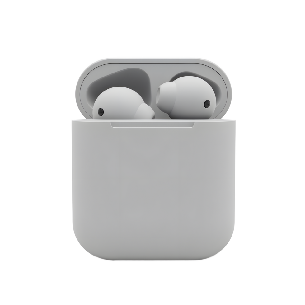Wireless Earbuds in Charging Case Minimalist Design png