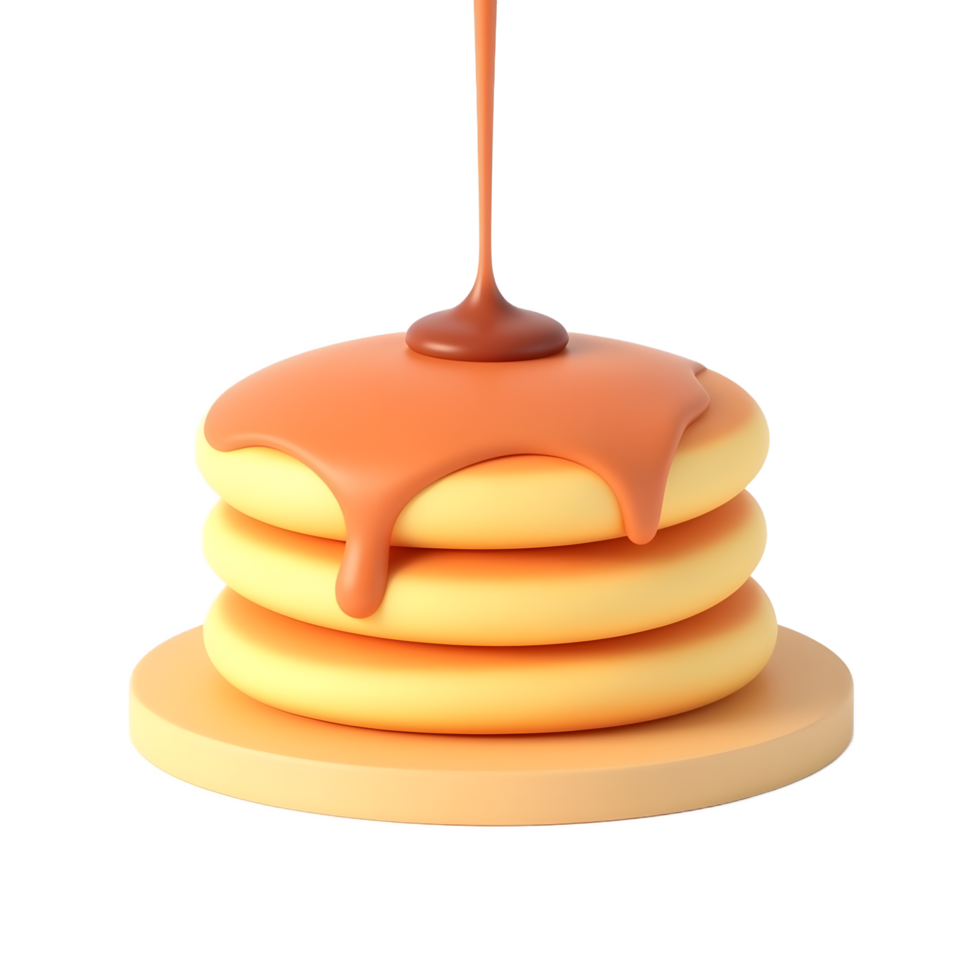 Delicious Pancakes with Caramel Drizzle 3D Render png