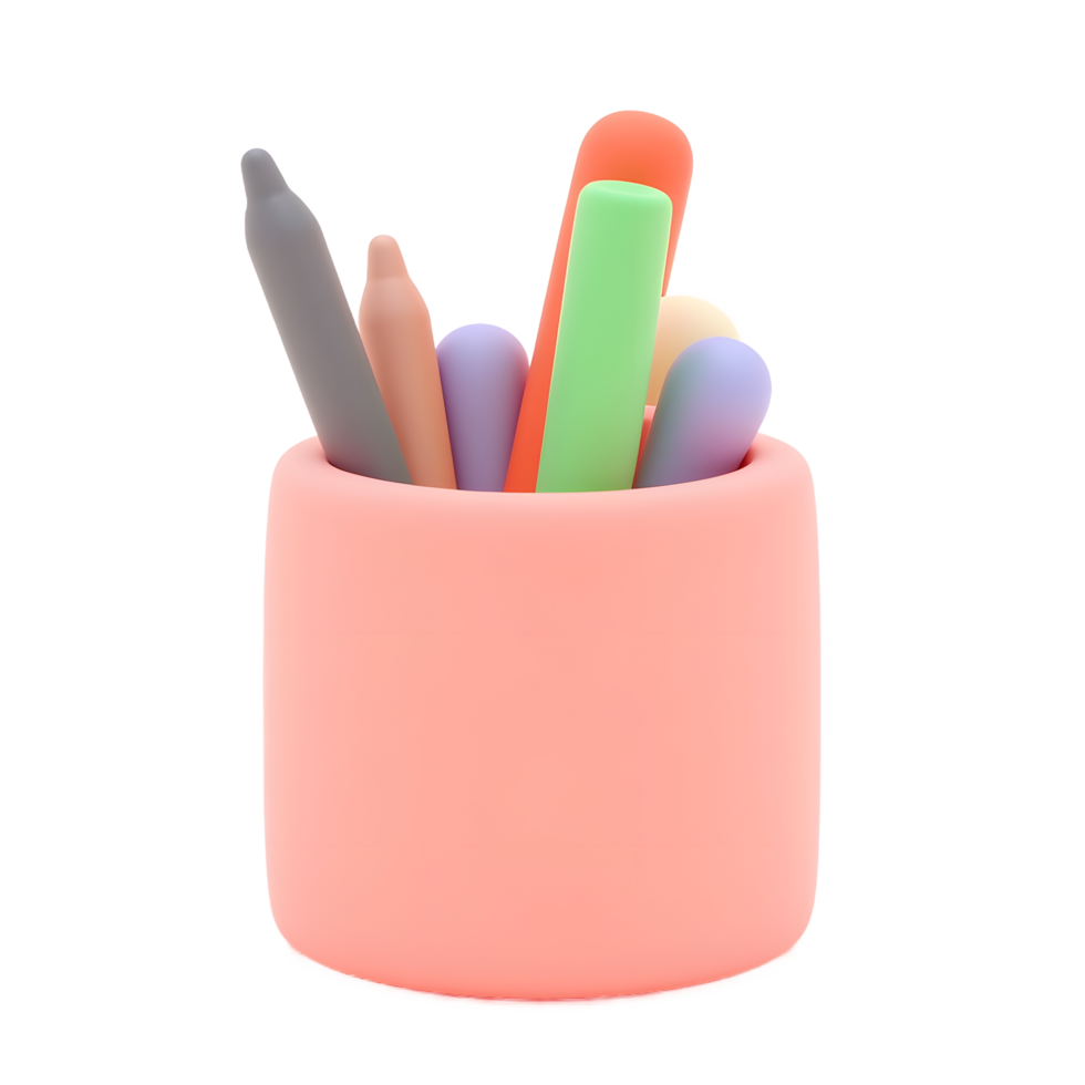 Pastel Colored Pen Holder with Crayons and Markers png