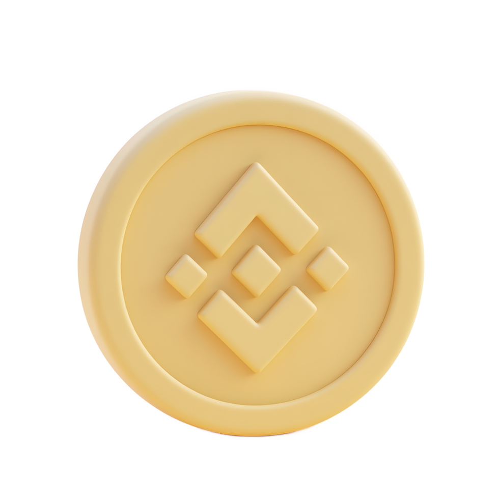 Binance Coin 3D Render Yellow Cryptocurrency Token png