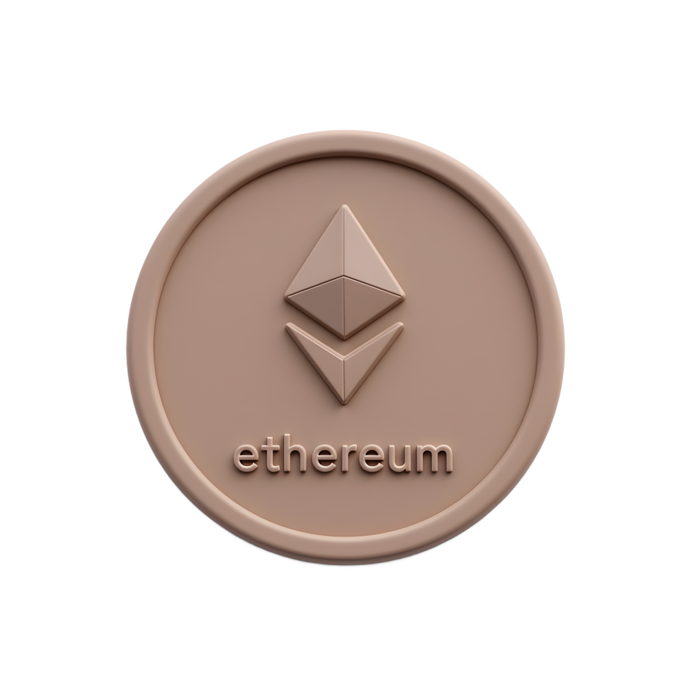 Ethereum Coin 3D Render Brown Cryptocurrency Token png