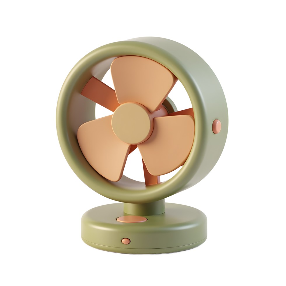 Cute Green Desk Fan 3D Render Pastel Colors Summer Cooling png