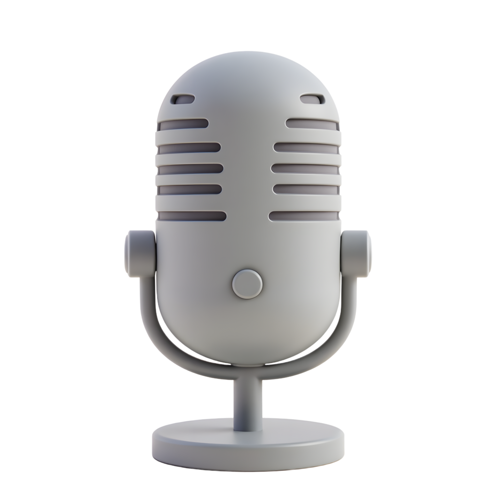 Grey Retro Microphone 3D Render Illustration png