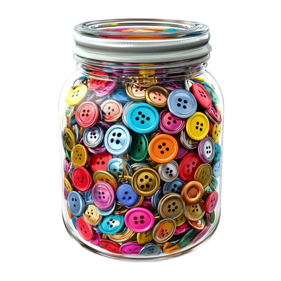 Colorful Button Jar with Assorted Sewing Buttons png