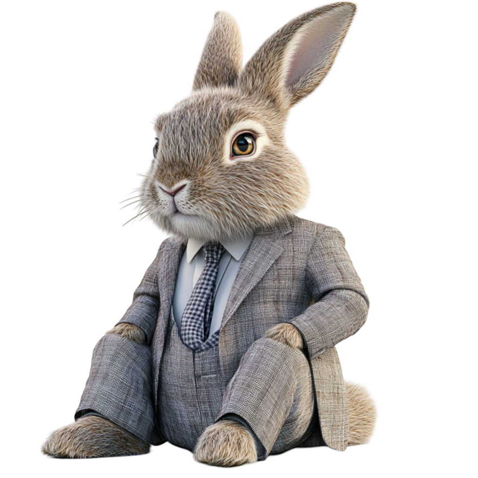 Elegant Brown Rabbit Sitting in a Suit png
