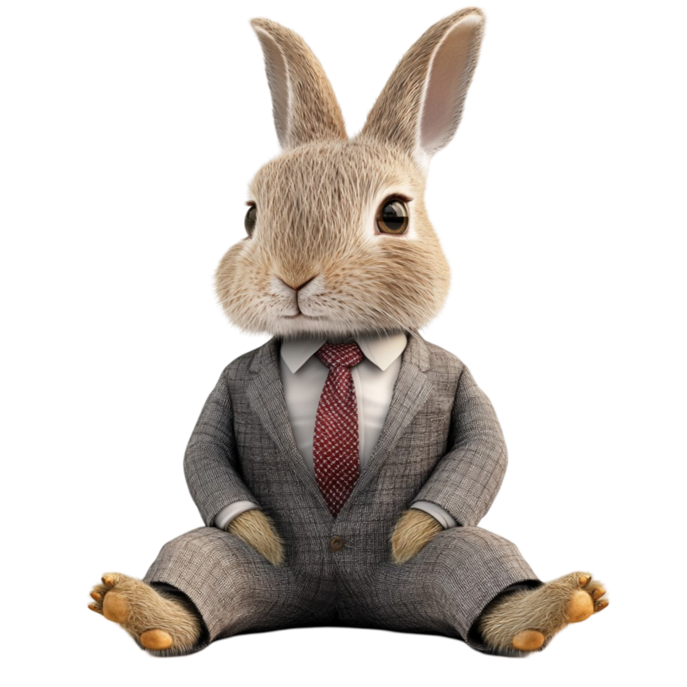 Cute Stuffed Bunny Toy in Suit and Tie png