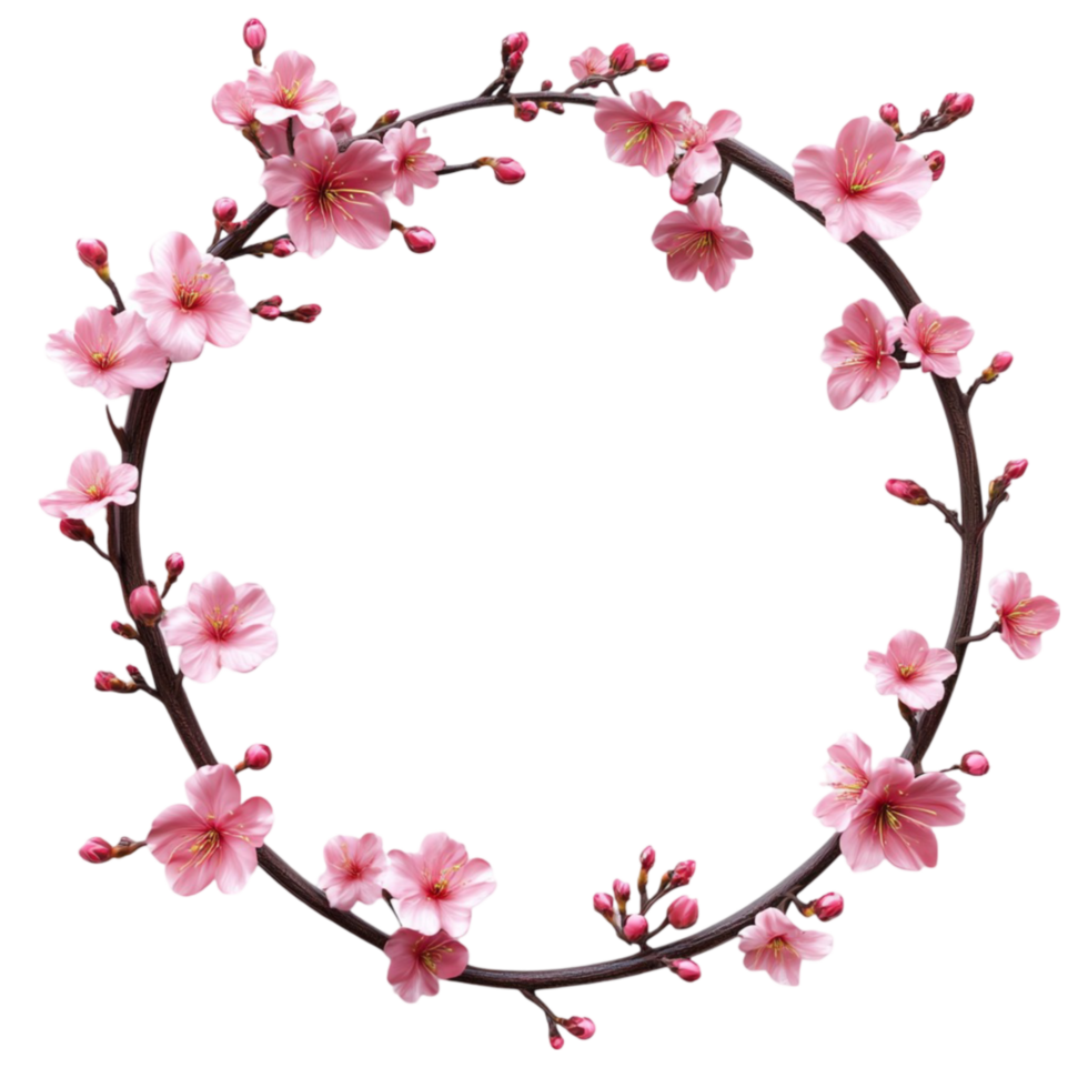 Elegant Cherry Blossom Wreath with Pink Flowers png