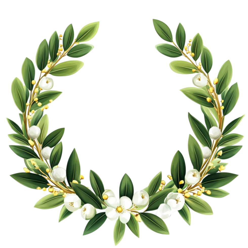 Green Olive Wreath Decorative Botanical Ornament png