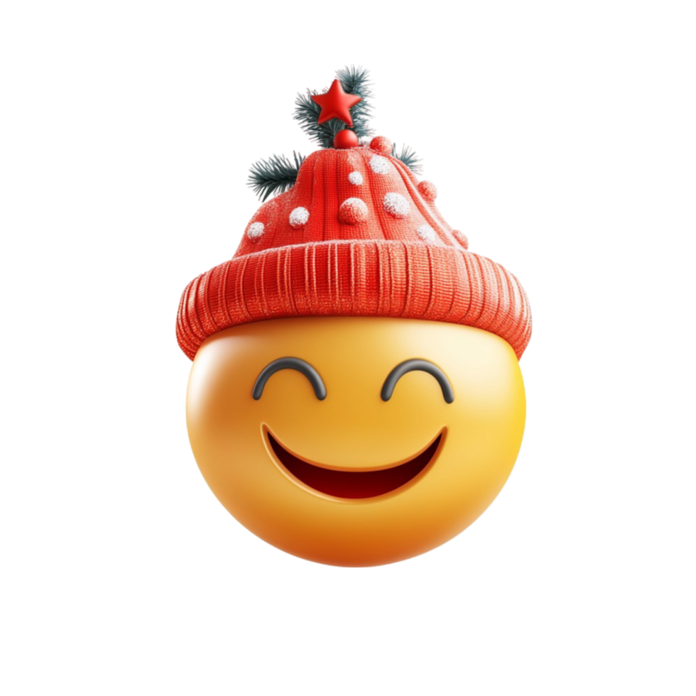 Cute Smiling Emoji Ball with Red Beanie png