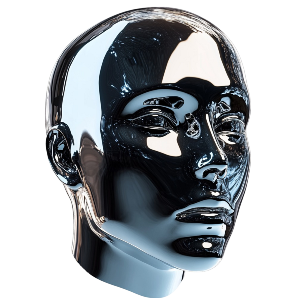 High-Gloss Black Mannequin Head Reflecting Light png