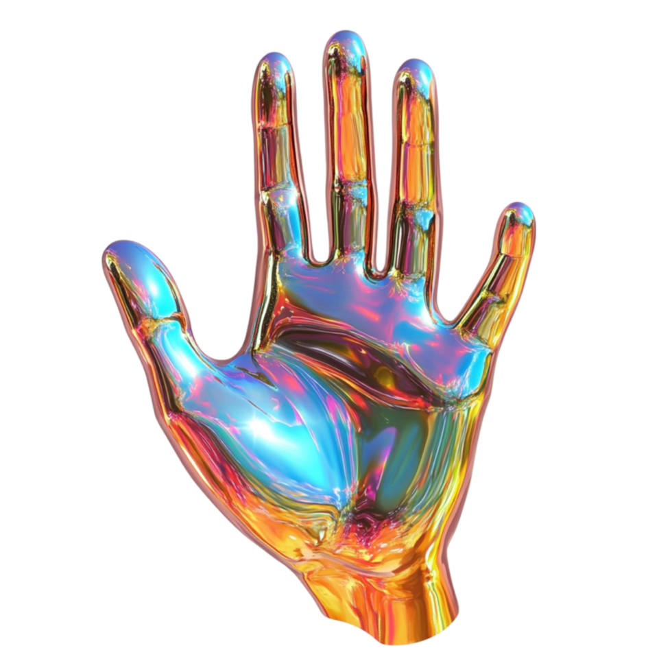Highly Detailed Mechanical Hand with Holographic Reflection png