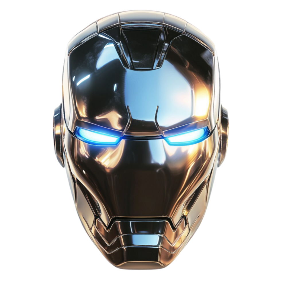 Black Chrome Futuristic Robot Helmet with High-Tech Finish png