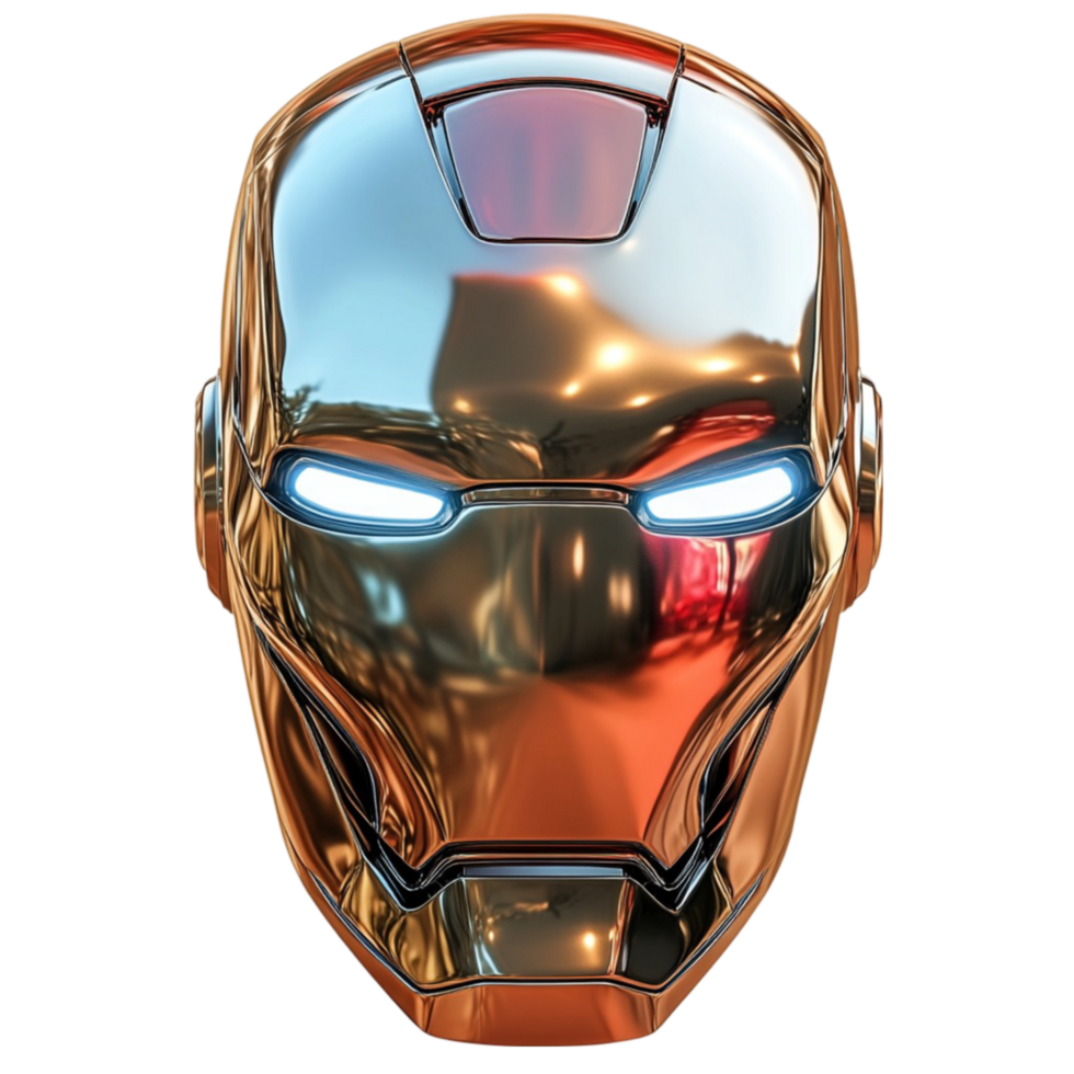 Golden Chrome Cybernetic Helmet with Reflective Surface png