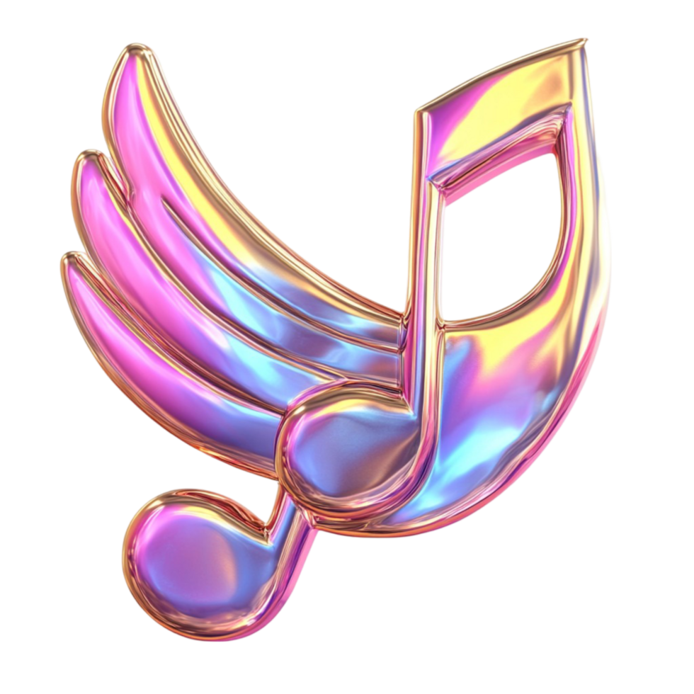 Iridescent Musical Note with Wings png