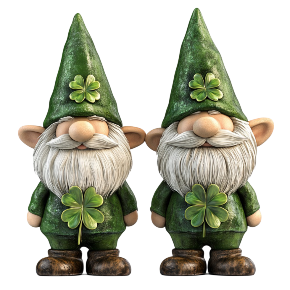 Two Green Gnomes with Beards and Tall Hats png