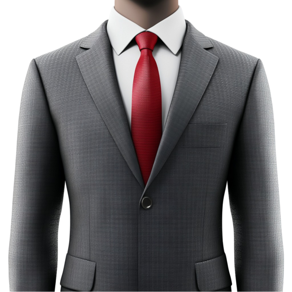 Elegant Gray Suit with Red Tie png