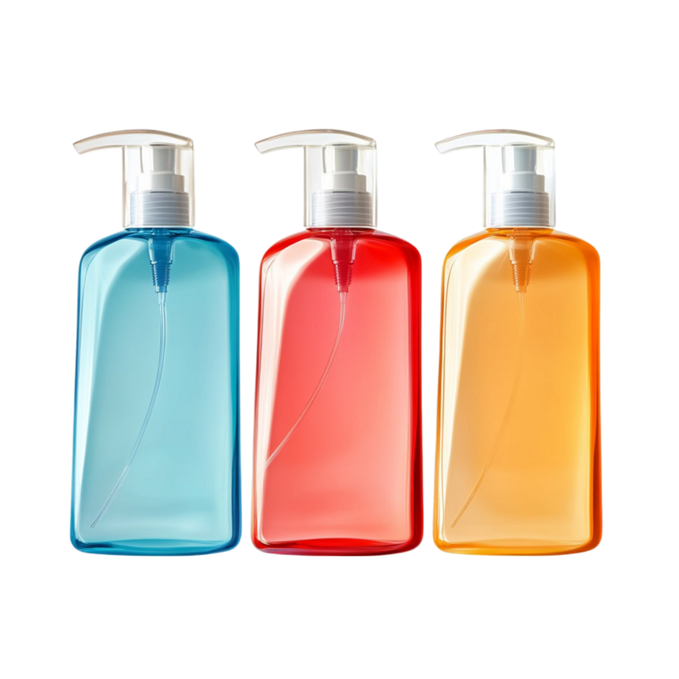 Colorful Transparent Shampoo Bottles with Gradient Effect png