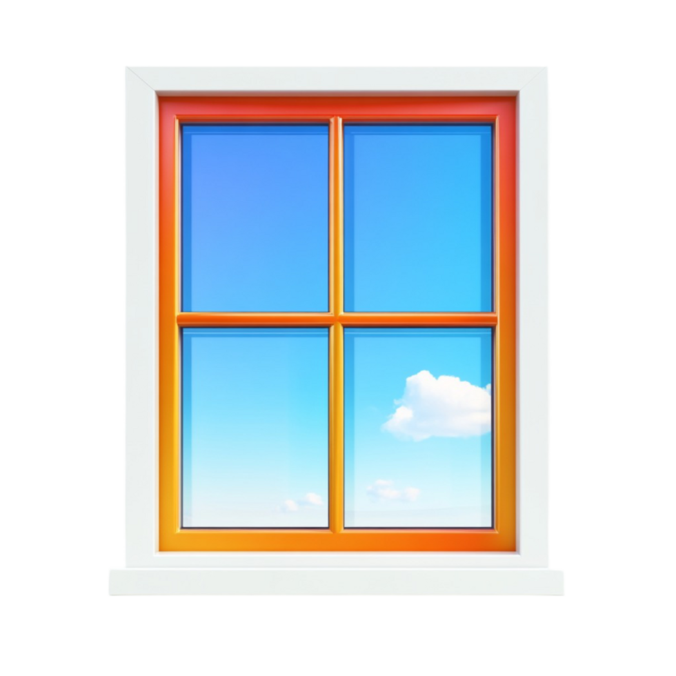 Modern Window with Red Frame and Blue Glass png