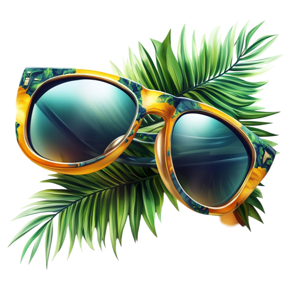 Round Sunglasses with Palm Leaves and Tropical Style png