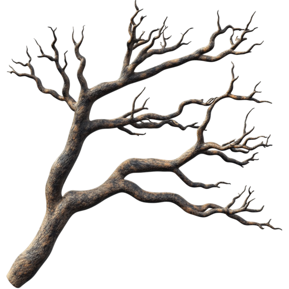 Isolated Dried Tree Branch with Detailed Bark Texture png
