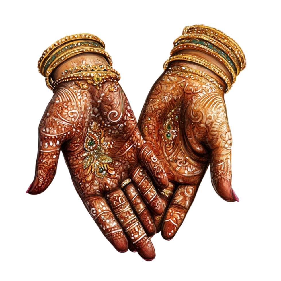 Traditional Henna Hands with Wedding Bangles png