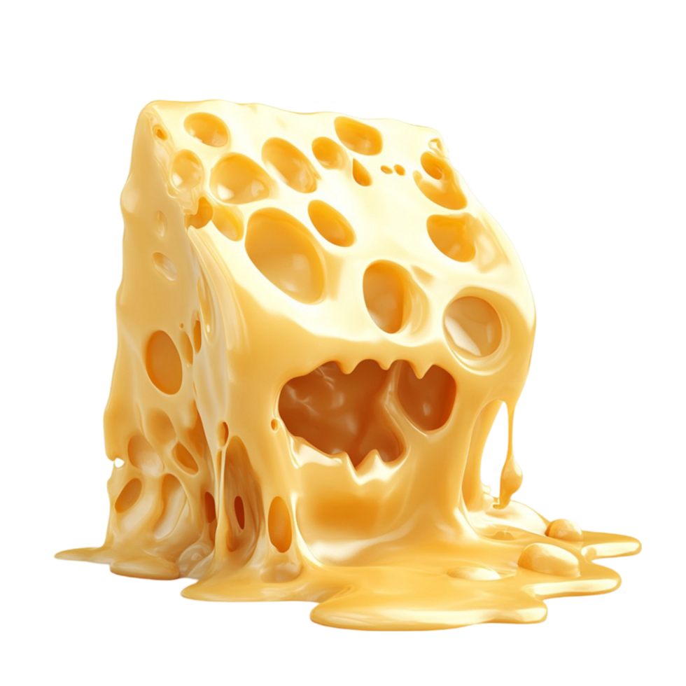 Melting Cheese Block with Gooey Texture and Detailed Holes png